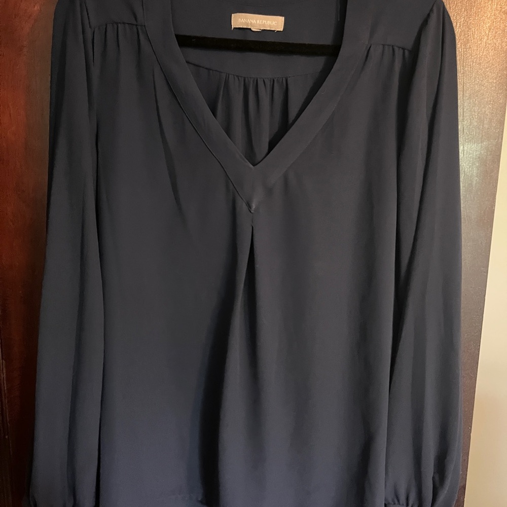 Banana Republic Deep Blue V-Neck Blouse